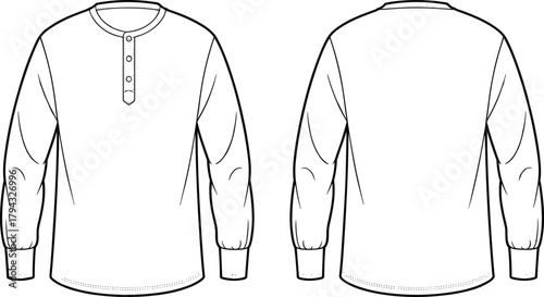 Obraz na płótnie Long-sleeve henley shirt with crew neckline, button placket, ribbed cuffs, and c