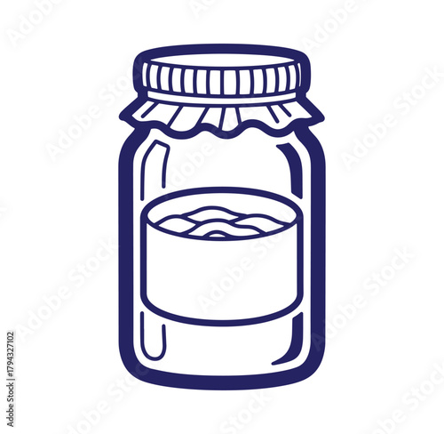 Simple blue outline illustration of a jar with contents and sealed lid on white background