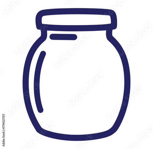 Simple blue outline illustration of a glass jar for storing or canning food