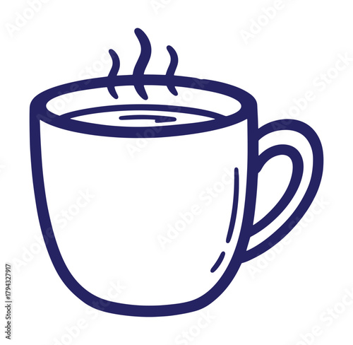 Simple hand drawn line art illustration of a steaming cup of hot beverage coffee or tea
