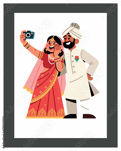 Cheerful indian wedding couple taking a joyful selfie on their special day