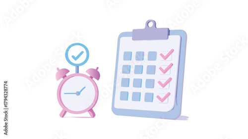 Creative graphic design elements featuring a checklist and calendar combined with a stylized representation of time management and productivity