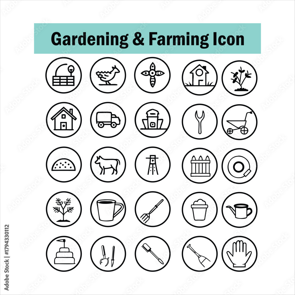 Fototapeta premium Gardening and Farming Icon Set