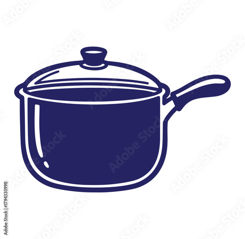 Vector illustration of a blue cooking pot with a lid for culinary and kitchen design