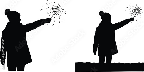 Silhouette of a girl holding a sparkler, festive and celebratory, perfect for new years eve or holiday themed designs