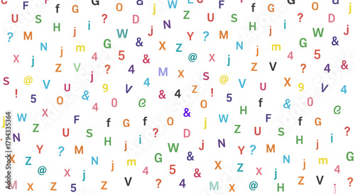 Colorful Character Chaos: Letters, Numbers & Symbols in Playful Collage