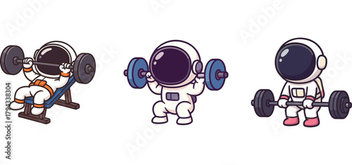 cute astronauts lifting weights and exercising