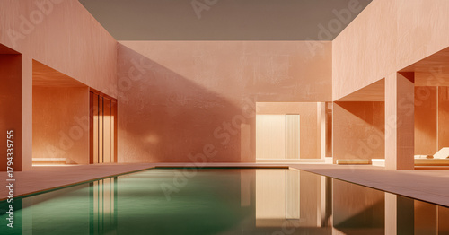Architectural beauty of minimalist design surrounding a tranquil pool in a modern setting during daylight hours