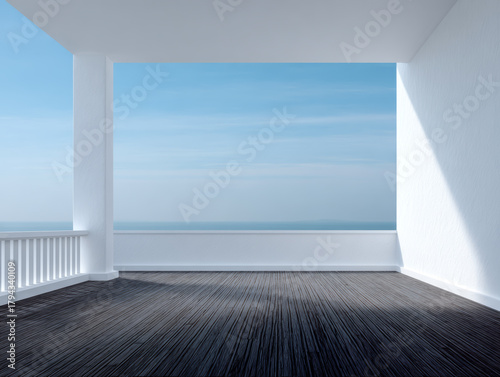 Open terrace with bright blue sky and ocean view ideal for relaxation or outdoor gatherings