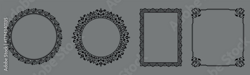 Set of decorative frames Elegant vector element for design in Eastern style, place for text. Floral black and gray borders. Lace illustration for invitations and greeting cards