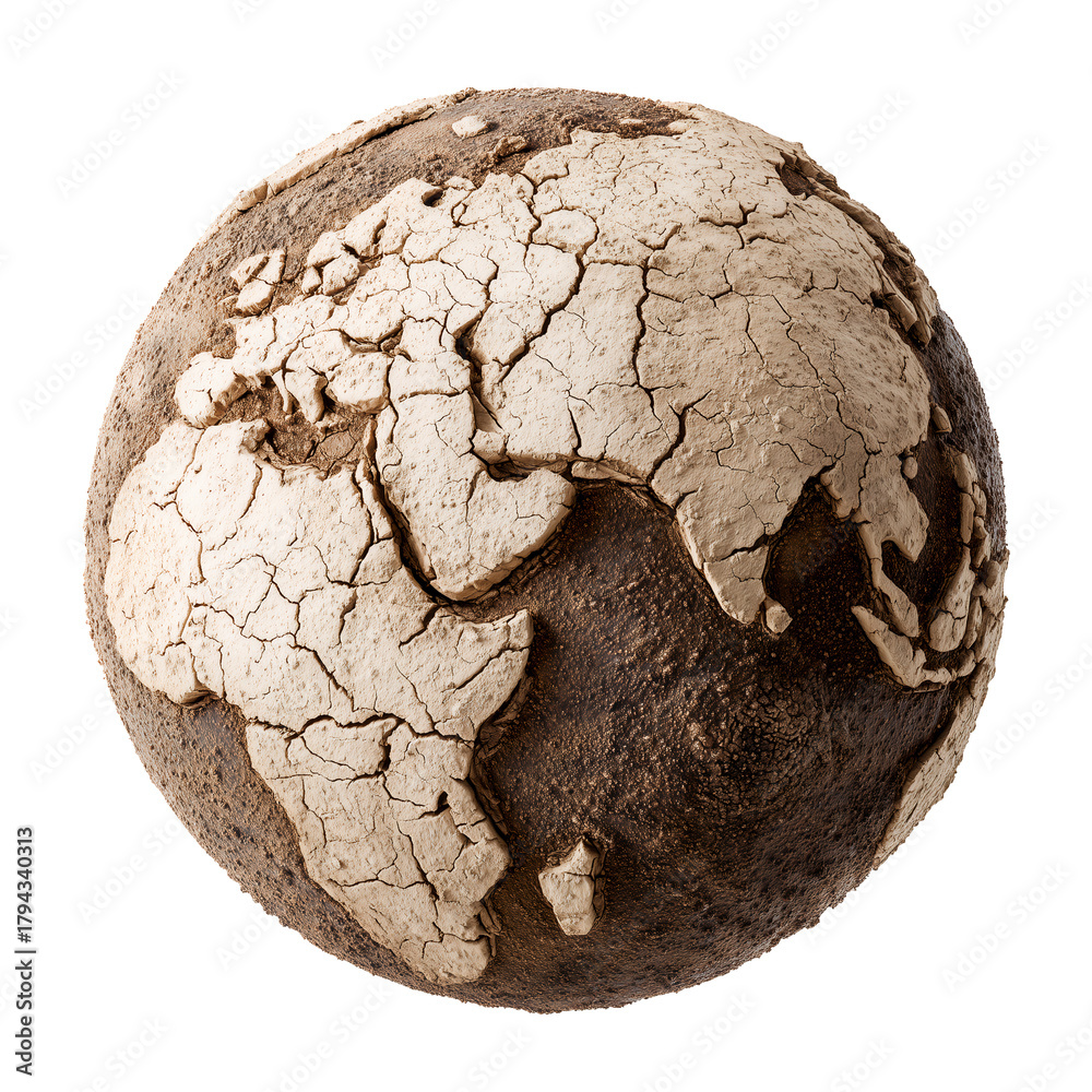 Naklejka premium Cracked earth globe representing drought