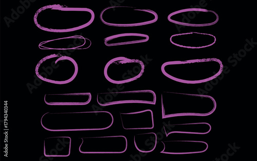 Hand Drawn Marker Highlight Shapes Set in Pink Brush Stroke Style.