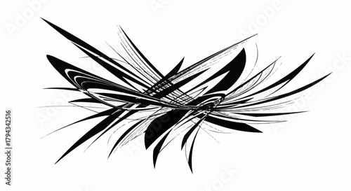 Dynamic abstract black brush strokes creating a chaotic form.