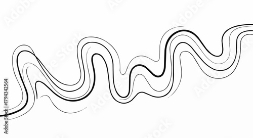 Abstract Wavy Lines Flowing Horizontally Across a White Background.