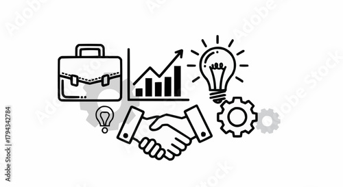 Business Partnership Success and Innovative Growth Concept Illustration.