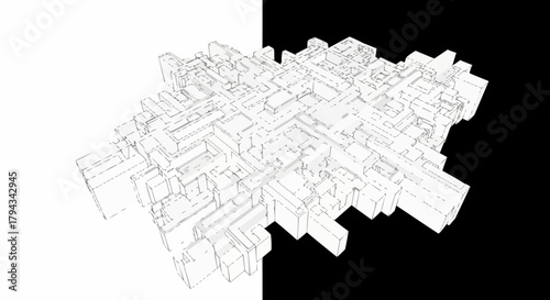 Intricate Architectural Blueprint of a Complex Urban Structure.