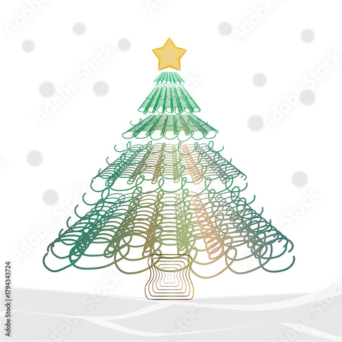 Christmas tree line drawing vector illustration