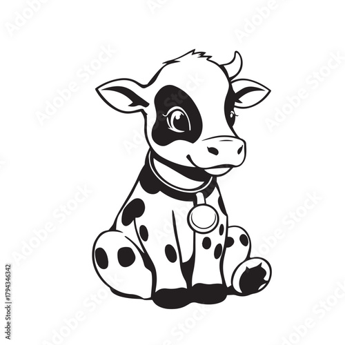 Cute cartoon cow sitting scene concept vector illustration design.