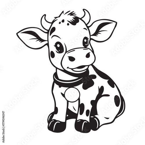 Cute cartoon cow sitting scene concept vector illustration design.