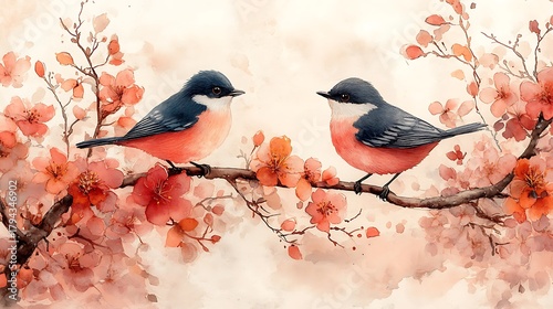 Birds on blooming branch animal