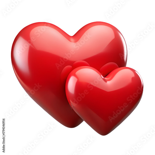 Two glossy red hearts on black background love romance