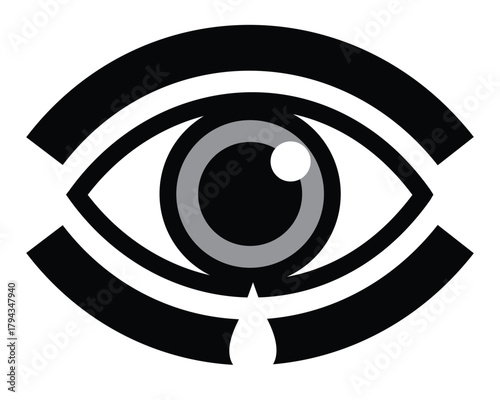 Eye logo or icon with a tear or drop for security vision surveillance protection and optical healthcare symbol