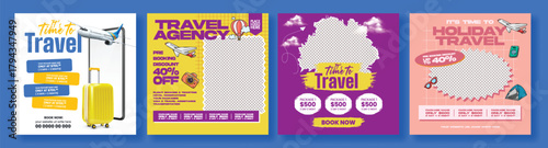 Set of Travel Agency Social Media Posts Bundle for Holiday Trip offer, Hotel Resort Promotion ads, Flight Booking travel banner square flyer or poster and Tourism Template advertising promo collection