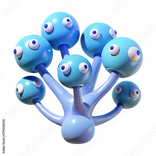 Whimsical blue cartoon creature with multiple eyes