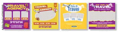Travel Agency Social Media Posts Bundle for Travel Banner advertisements , Tour Package promotions, Hotel Resort Promotion poster, online ticket Booking with a Retro Vintage Style Tourism Template set