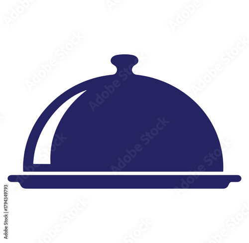Simple illustration of a cloche or food cover in dark blue restaurant and dining concept