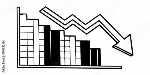 A bar graph showing a downward trend with an arrow pointing down indicating a loss in the market value