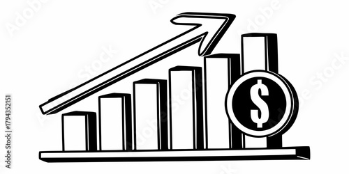 Illustration of a rising bar graph with an arrow and a dollar coin indicating financial growth trend