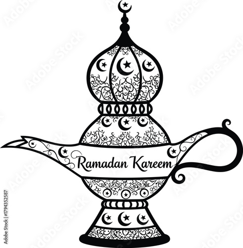 Ornate arabic lamp with crescent moons and stars for ramadan kareem celebration