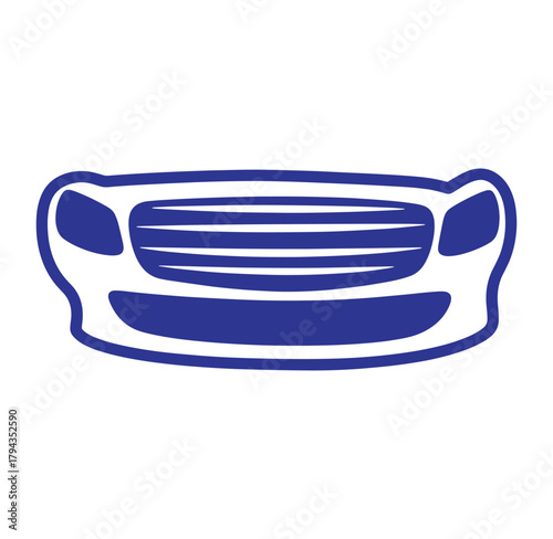 Stylized blue and white vehicle front bumper in vector illustration on a white background