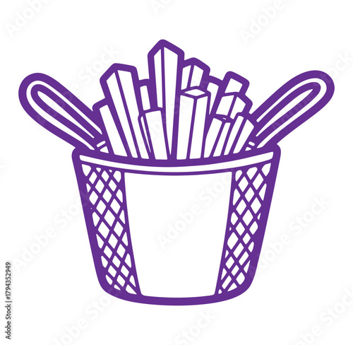 Vector illustration of a basket filled with delicious and crispy french fries in purple