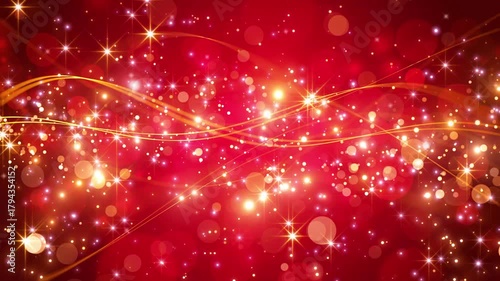 赤　ウェーブ　キラキラ　ループ動画　玉ボケ　抽象的　光る　パーティクル　豪華　高級感　派手　Sparkling red light wave.Abstract glowing bokeh lights.The luxurious glitter.Christmas,Valentine's Day.Loop video.