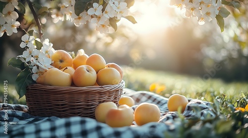 Golden fruit basket outdoor still life