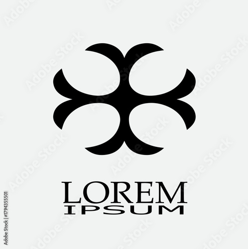 Modern abstract black symbol with 'Lorem Ipsum' text for branding and design projects