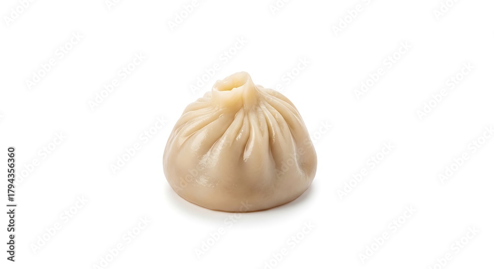 Fototapeta premium Single delicious Xiaolongbao dumpling isolated on white background a traditional Chinese delicacy known for its flavorful soup filling perfect for food photography and Asian cuisine promotions