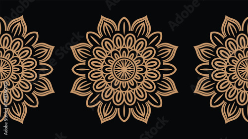 Tan mandala pattern on black background ornamental