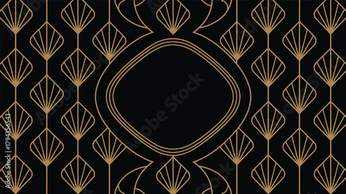 Art Deco Style Geometric Fan Pattern Frame on Black Background