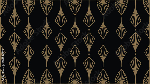 Art Deco Fan Pattern Gold on Black Background vector