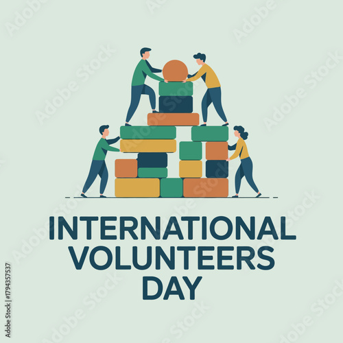 International Volunteers Day Teamwork Charity Support Vector Illustration