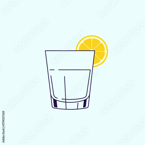 A simple line drawing of a clear glass filled with a light-colored liquid and garnished with a lemon slice.