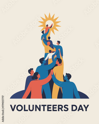 International Volunteers Day Teamwork Charity Support Vector Illustration