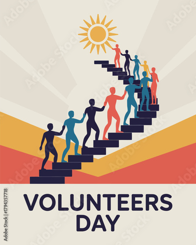 International Volunteers Day Teamwork Charity Support Vector Illustration