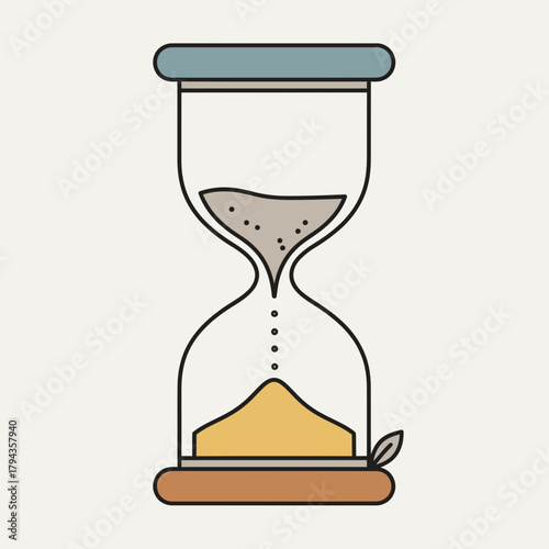 An illustration of an hourglass with sand flowing from the top bulb to the bottom bulb, symbolizing the passage of time.