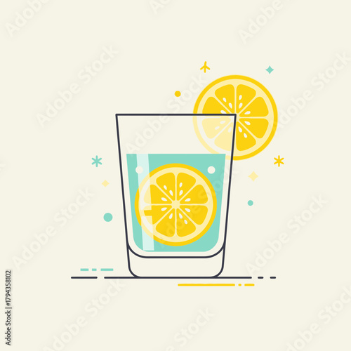 A refreshing glass of lemonade with a lemon slice floating inside and another garnish on the rim.