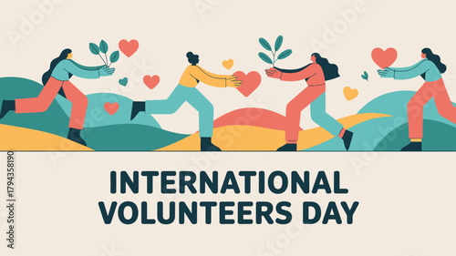 International Volunteers Day Caring Community Helping Hands Vector Illustration