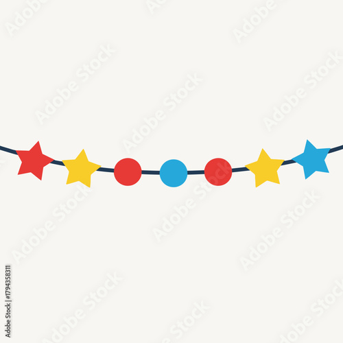 Colorful festive garland with stars and circles on a string.